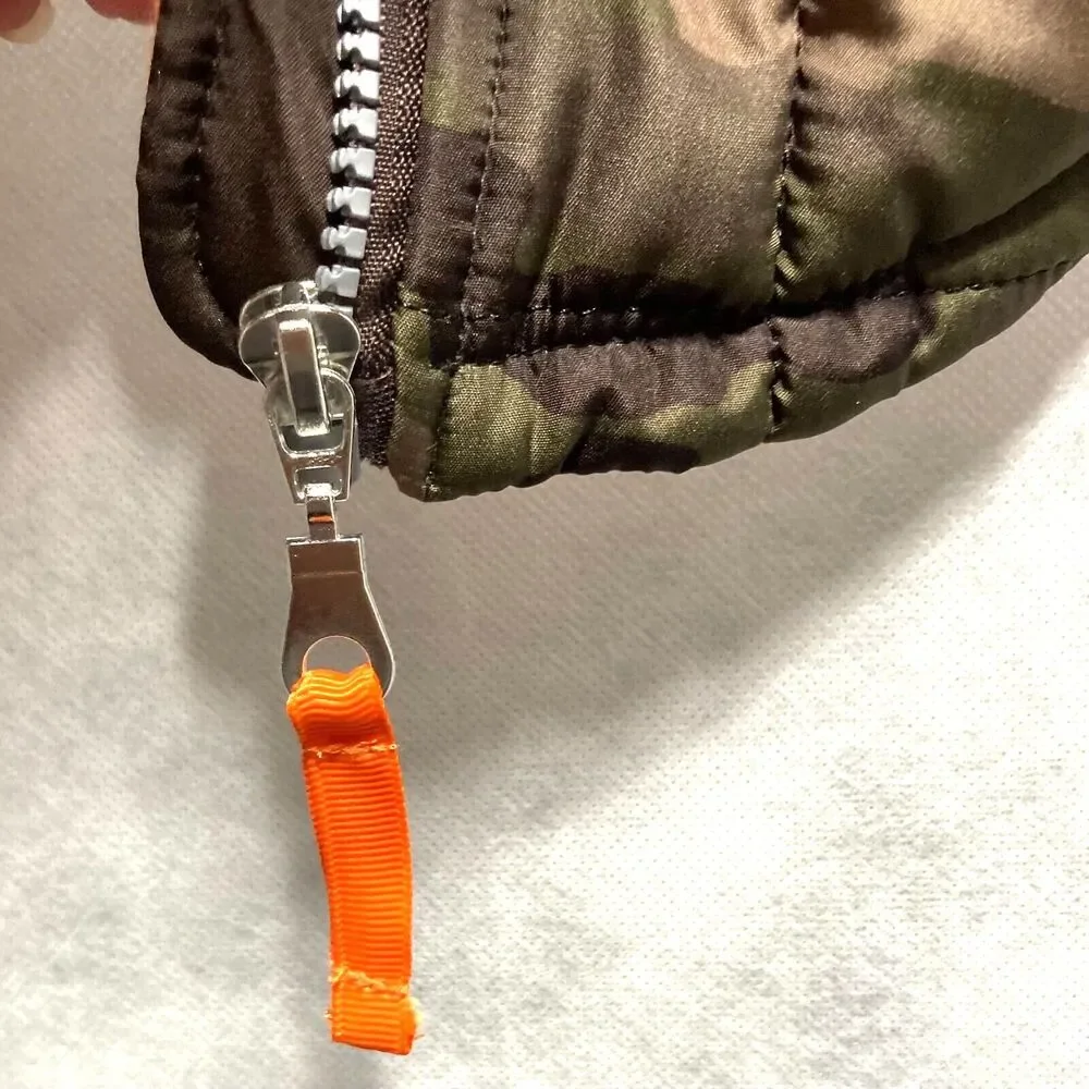 HUNTING Dog Puffer Camouflage Quilted Jacket Zippered Green Brown Orange Small